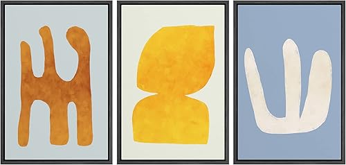 Miniatura 108 de SIGNLEADER Lienzo enmarcado para pared, juego de arte de collage de polígonos retro marrón tostado, ilustraciones con formas abstractas, arte