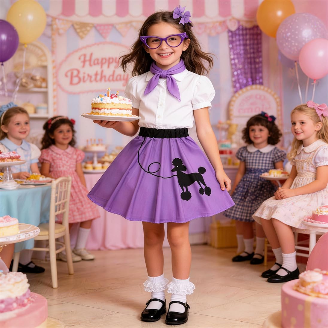 50s Outfit for Girls Poodle Skirt Costume Set for Halloween Birthday Party — view 7
