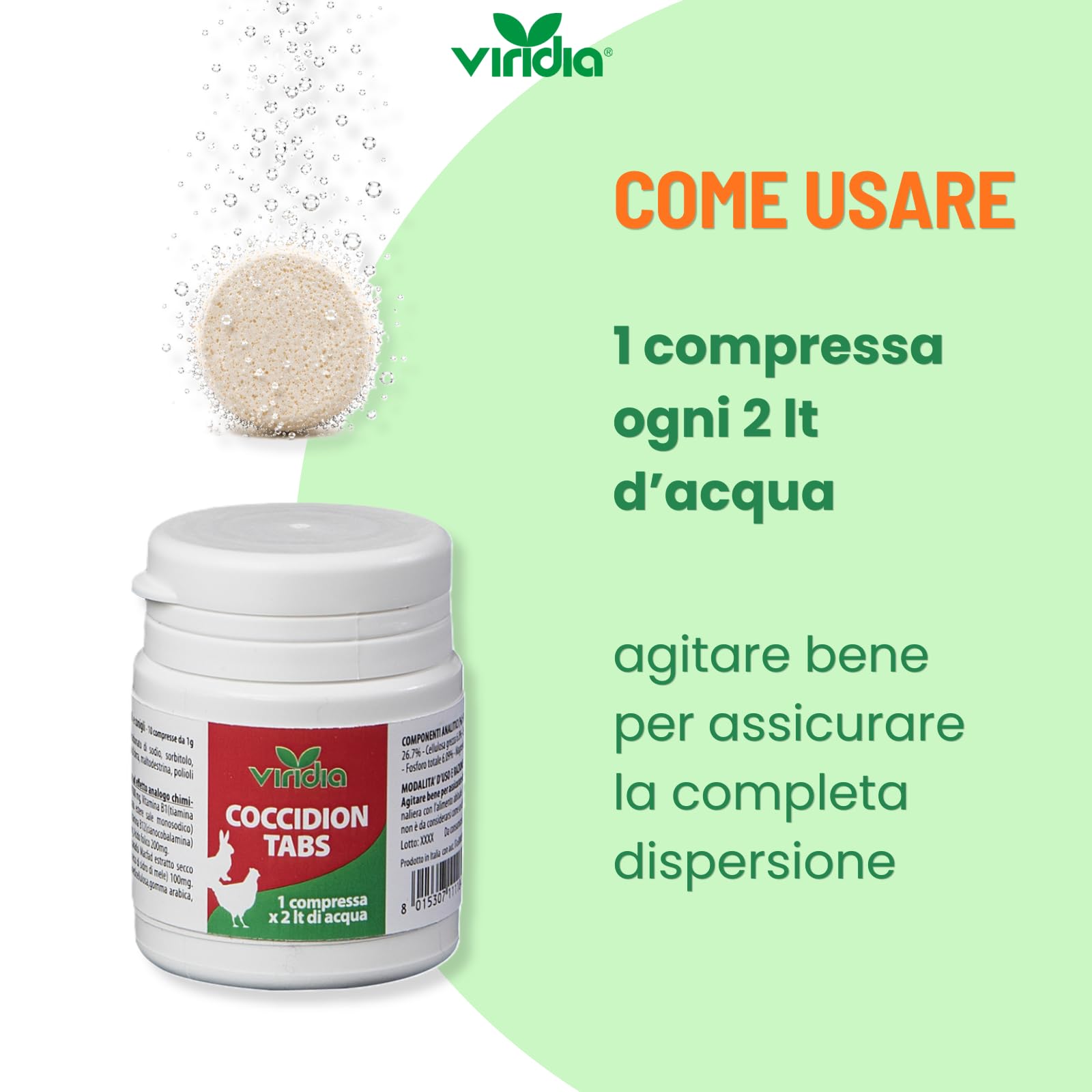 viridia Coccidion Tabs g 10 – Mangime Complementare in Compresse Effervescenti per Volatili e Conigli – con Vitamina C e Vitamine del Gruppo B