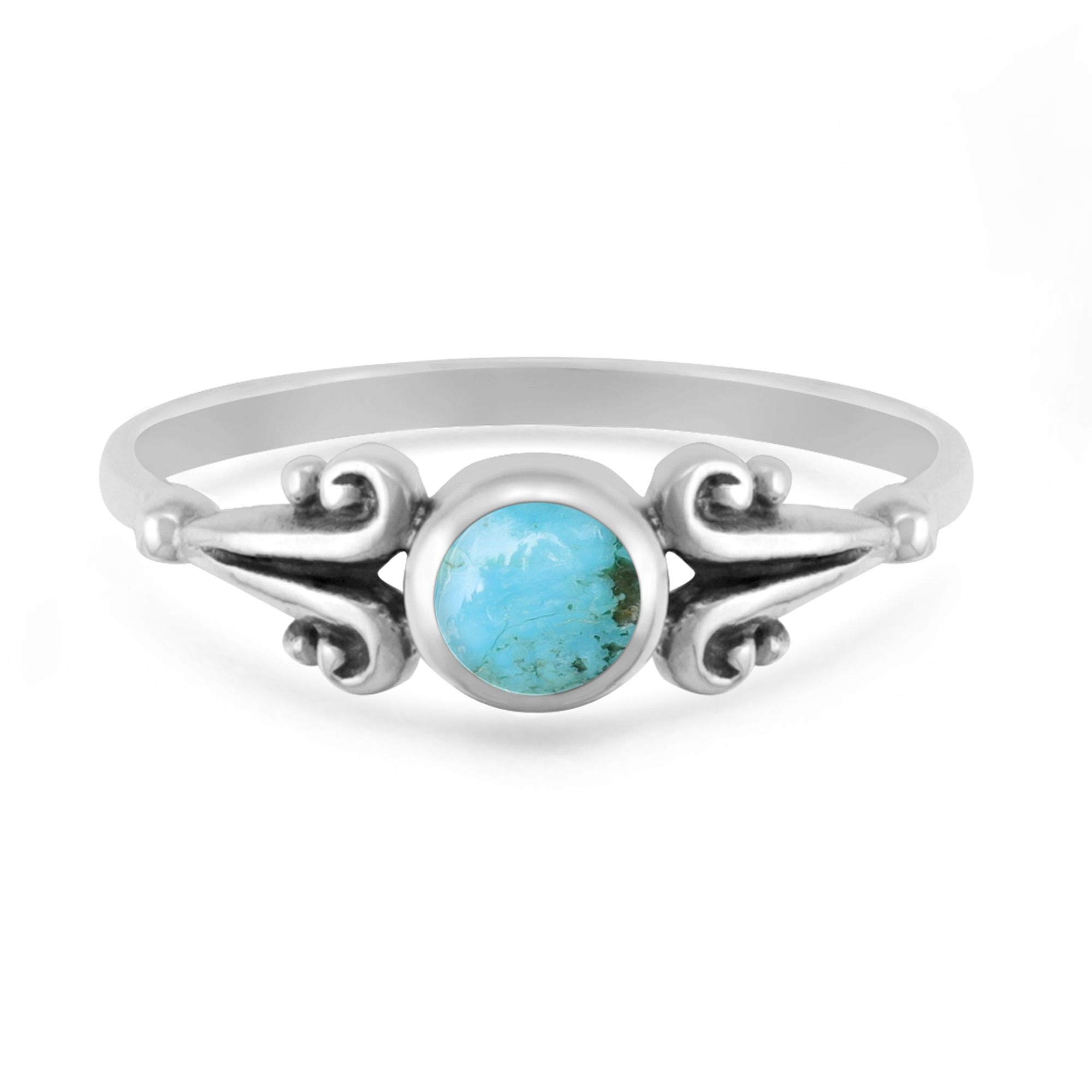 Boma Jewelry Sterling Silver Round Turquoise Ring with Scrolling Side Detail