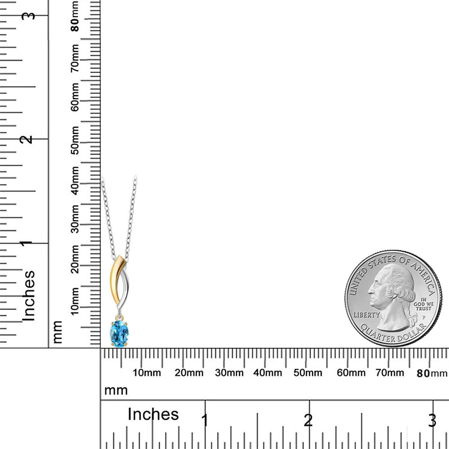 Gem Stone King 925 Silver and 10K Yellow Gold Swiss Blue Topaz Pendant Necklace for Women | 0.55 Cttw | Gemstone November Birthstone | Oval 6X4MM | With 18 Inch Silver Chain - Image 6