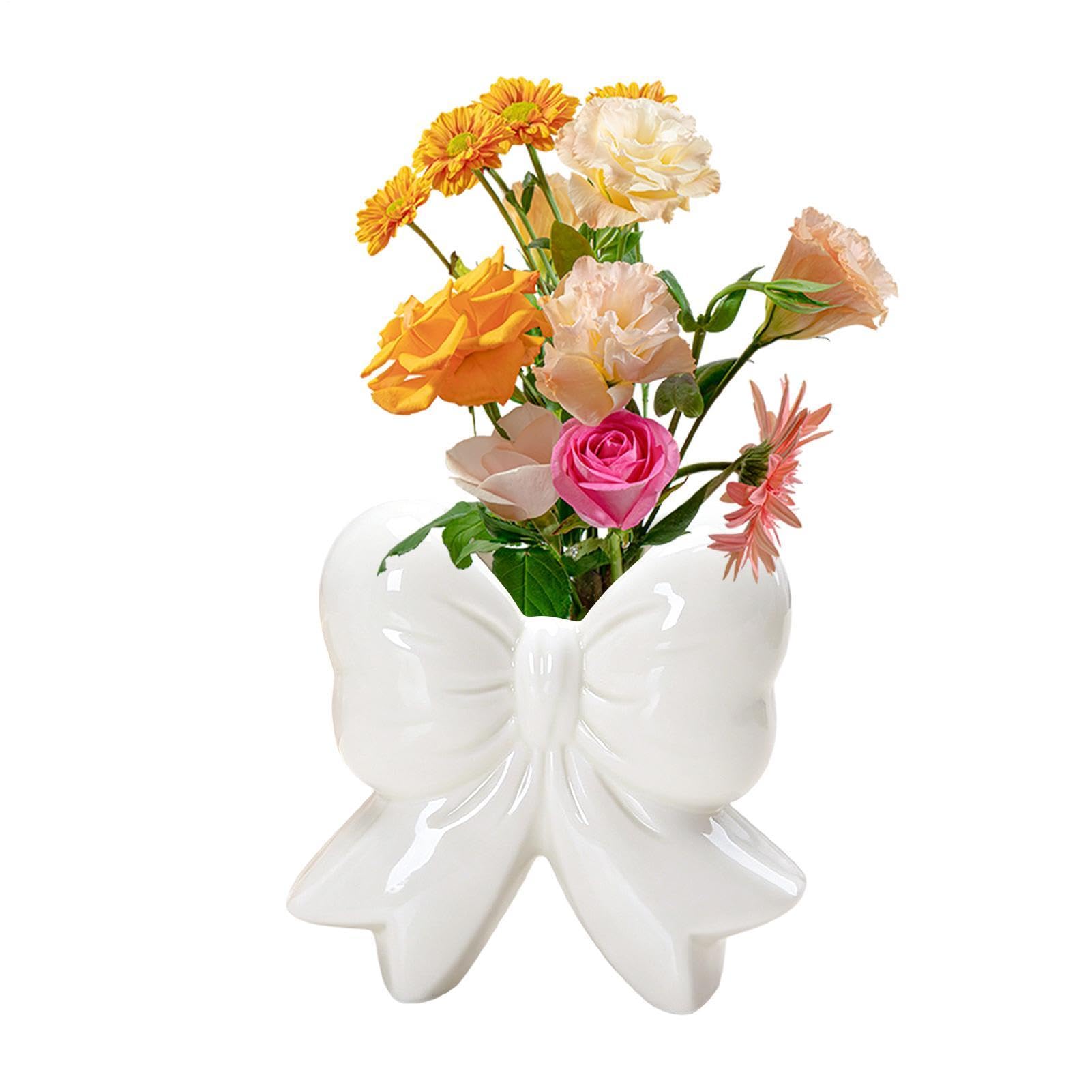 Jarrón de cerámica para flores o soporte de brochas de maquillaje blanco