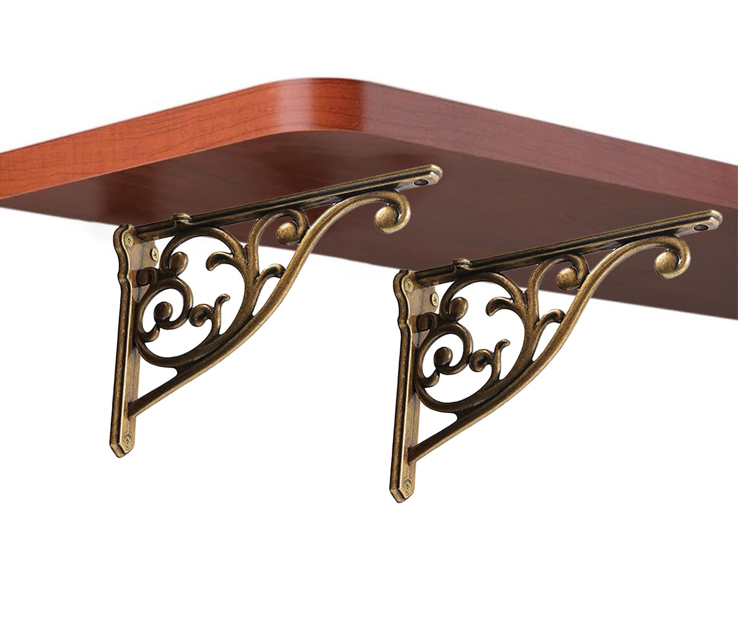 ZAUYX 6-Inch Antique Brass Shelf Bracket – Heavy Duty Wall Support, Right Angle, 2-Pack With Hardware
