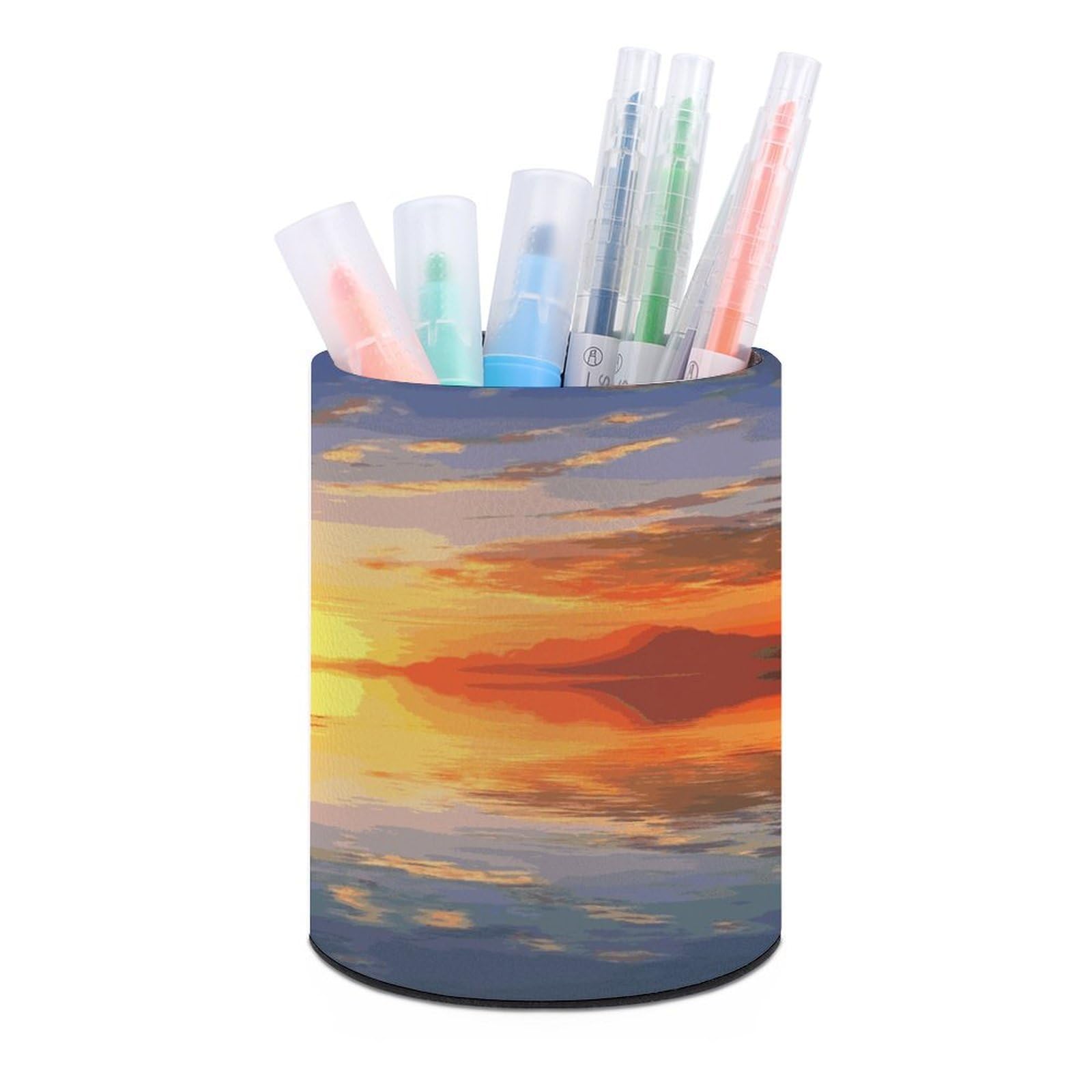 JTREHY - Round Pen Holder Pencil Holder PU Leather Stationery Organizer Office Accessories Container Box