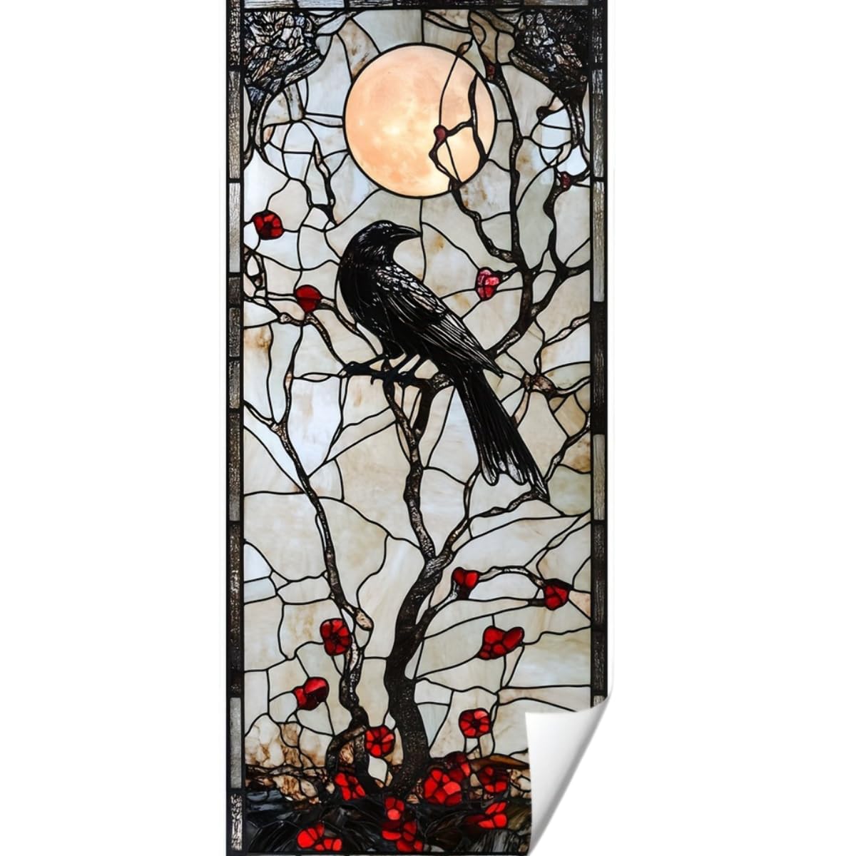 Crow with Branches Twig Window Privacy Film for Glass Windows, Halloween Decorative Stickers for Glass Privacy, Static Cling Rainbow Vinyl 45x100cm (Black)