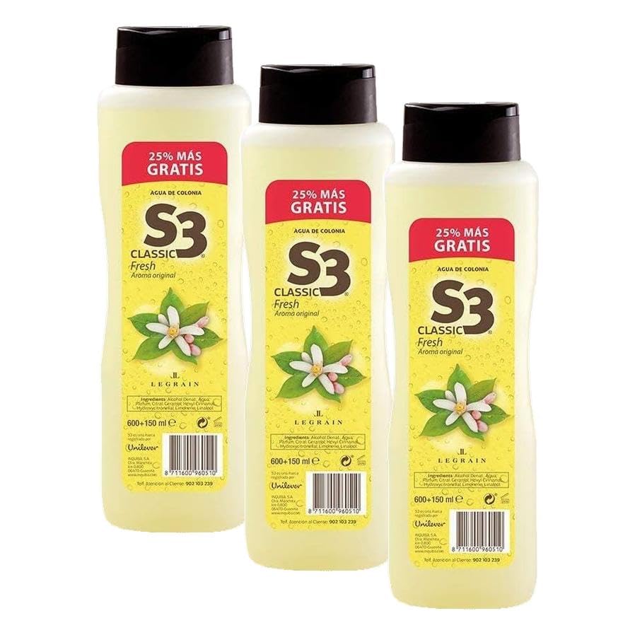 S3 CLASSIC FRESH colonia 750 ml, el embalaje puede variar (Paquete de 3)