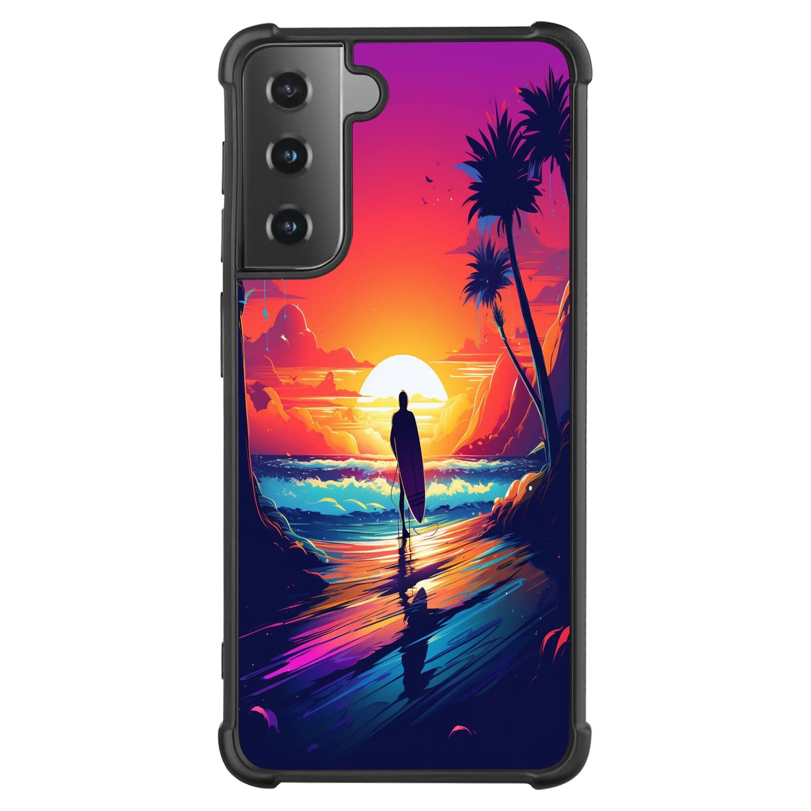 KOLHUBI Cellphone Case for Samsung Galaxy S21+ Designer Surfing Pattern Art-077 TPU Material Four Corner Protection Safe and Waterproof Wireless Charging for Samsung Galaxy S21+