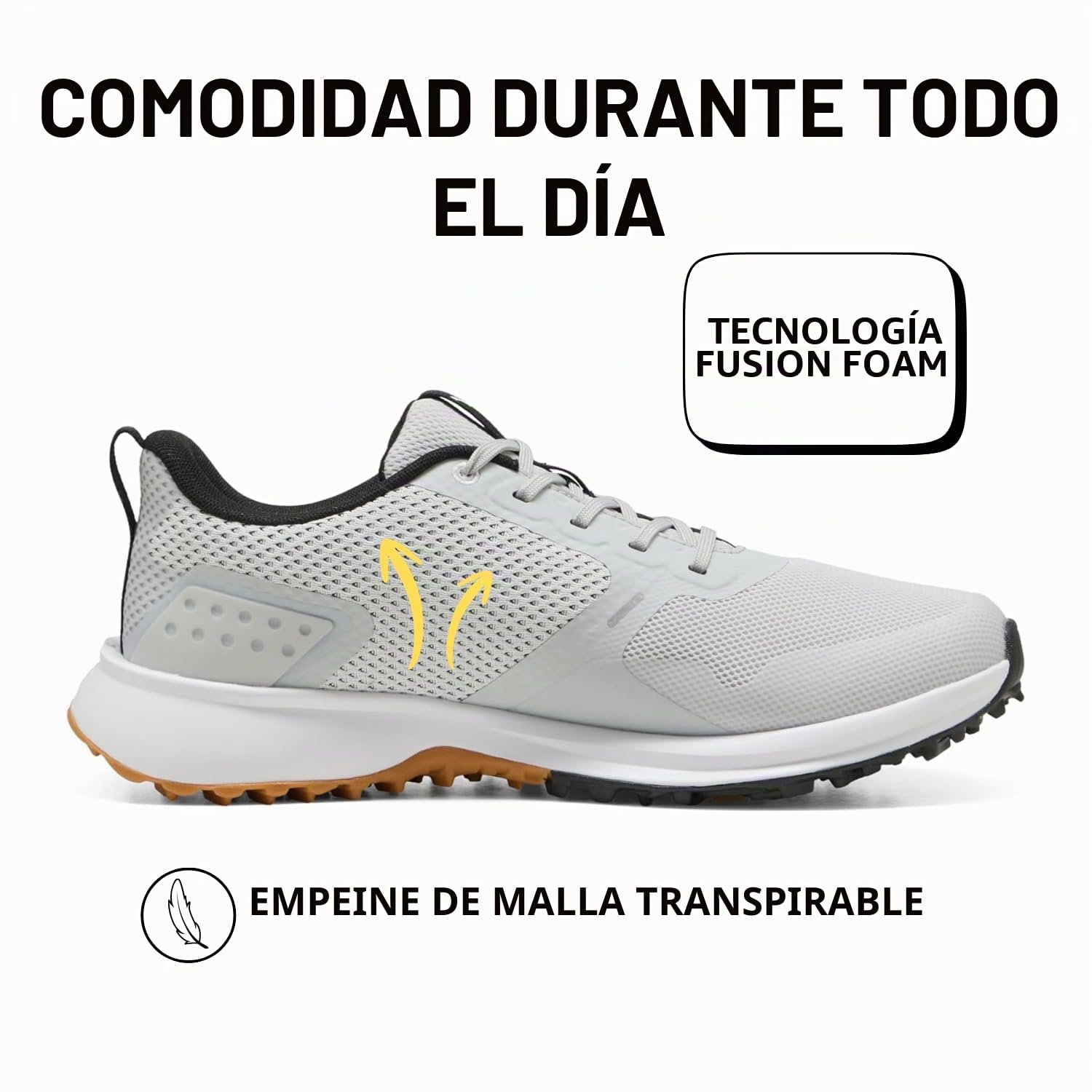 pumagolf Fusion Grip 6 - Zapatos de Golf para Hombre, Pluma Gris-Puma Negro-Goma, 44.5 EU