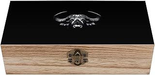 Cape Buffalo Wooden Storage Box with Front Clasp Vintage Keepsake Boxes for Jewelry Decorative Gift Ideas for Men Women
