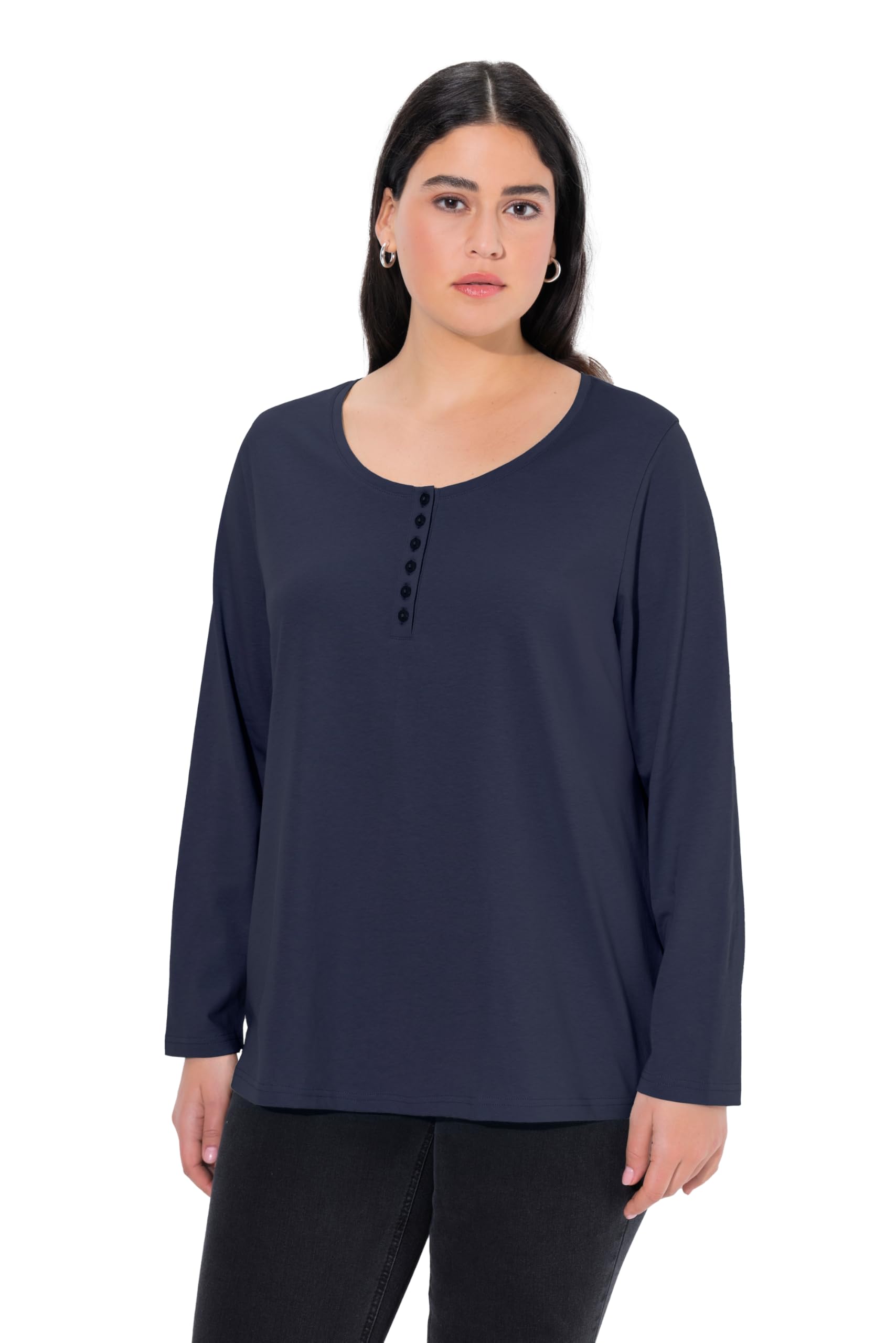 Ulla Popken Womenswear Plus Size Curvy Oversize Long Sleeve Cotton Shirt Navy 58+ 700603 70-58+