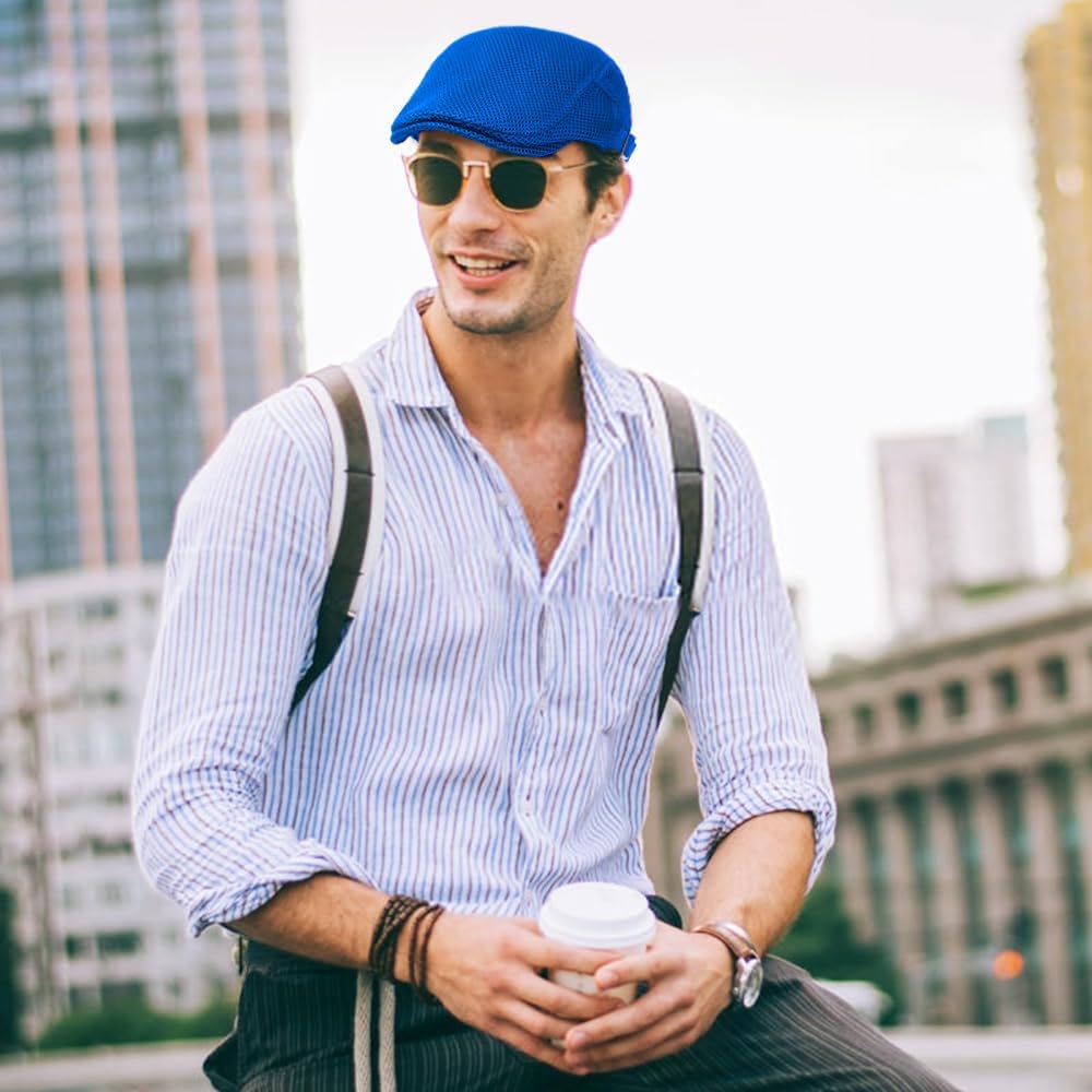 Men's Mesh Cap Breathable Summer Newsboy Hat Adjustable Beret Ivy Cap Irish Cabbie Driving Hunting Hats - Image 2