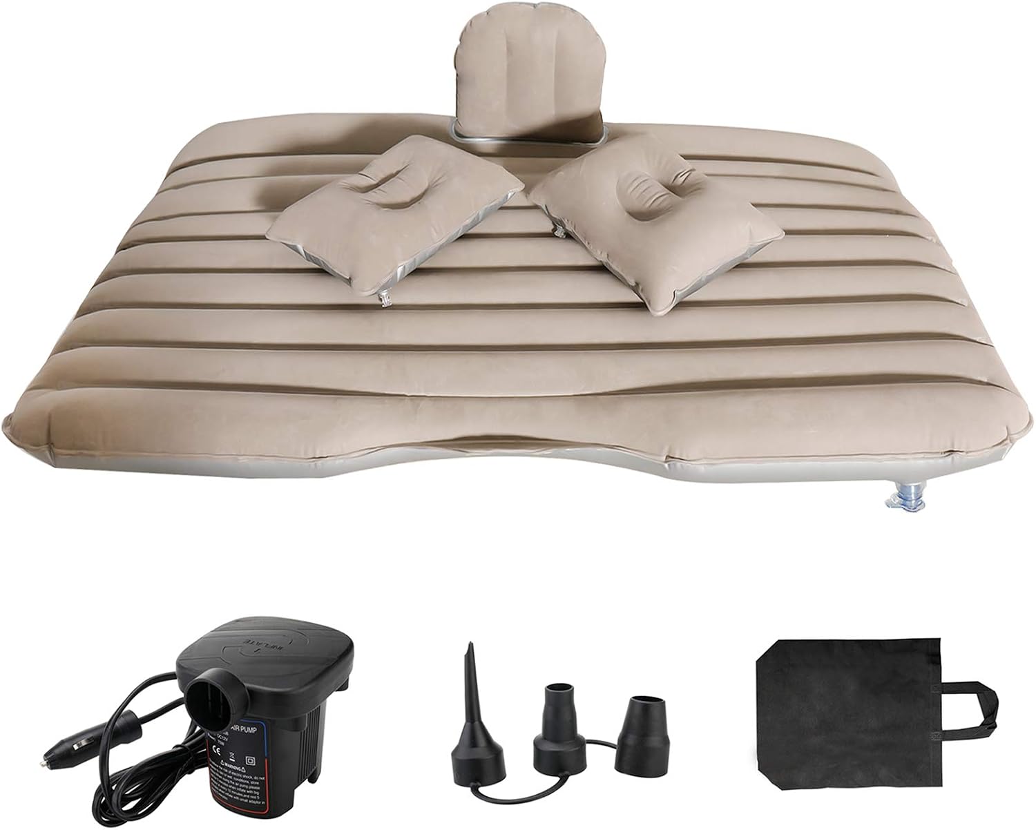 NovelBee Back Flocking Surface Car Travel Inflatable Mattress Air Bed Camping with 2 Air Pillows,Inflatable Pump and Handbag (Grey)