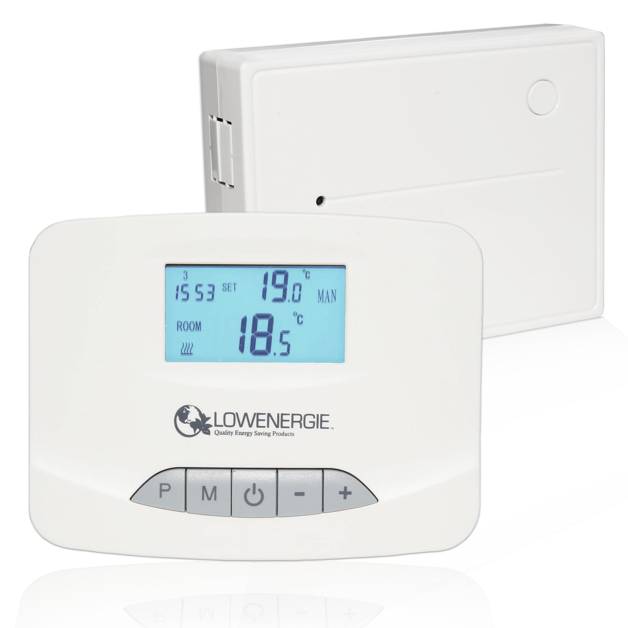 Lowenergie Digital Wireless Programmable Room Thermostat – 7-Day Heating Timer, Energy-Saving RF Control, Wall-Mount or Freestanding