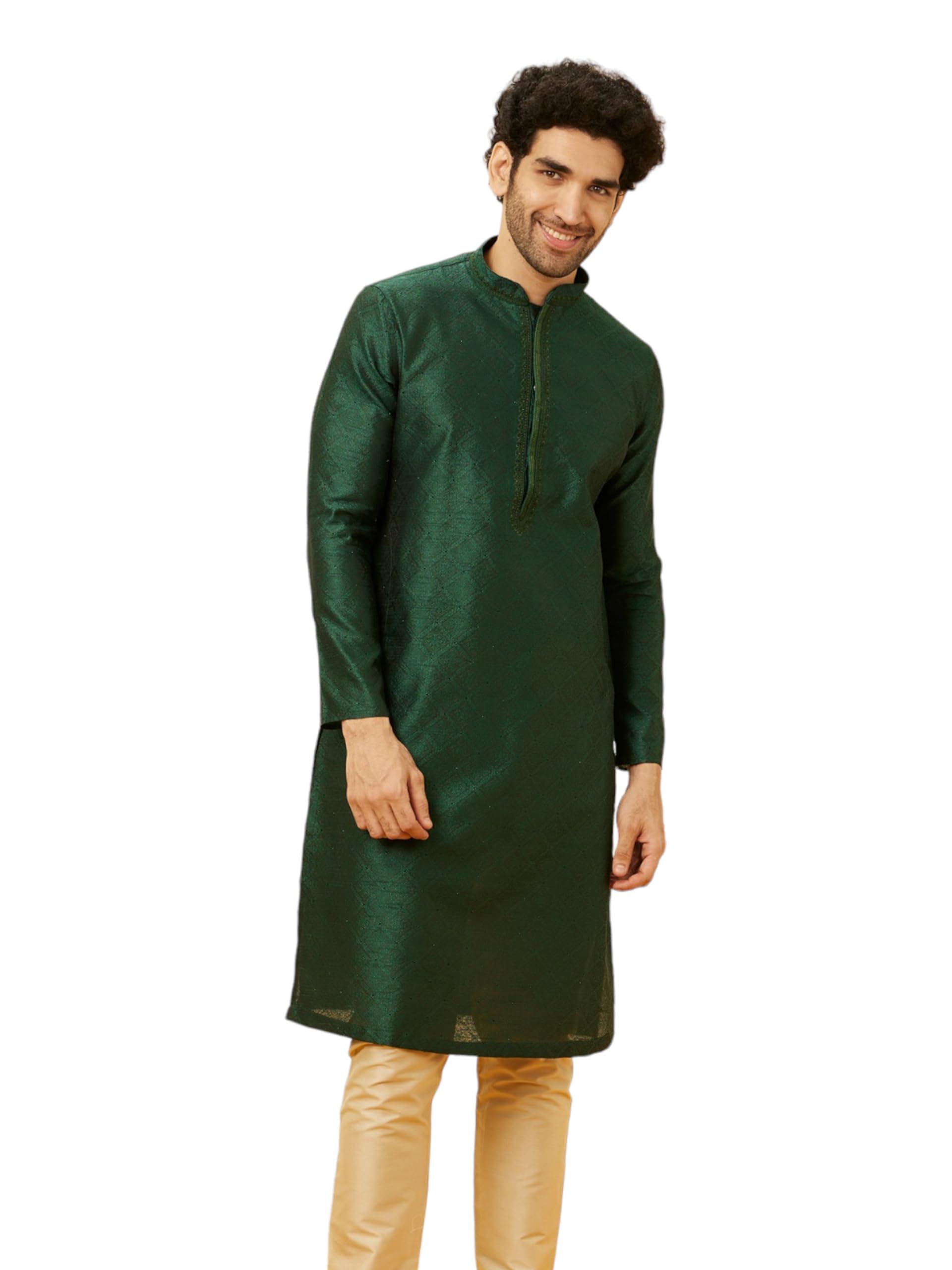 manyavar Men's Jacquard Embroidered Self Textured Stone Work Kurta Set (2pcs)-picture-11