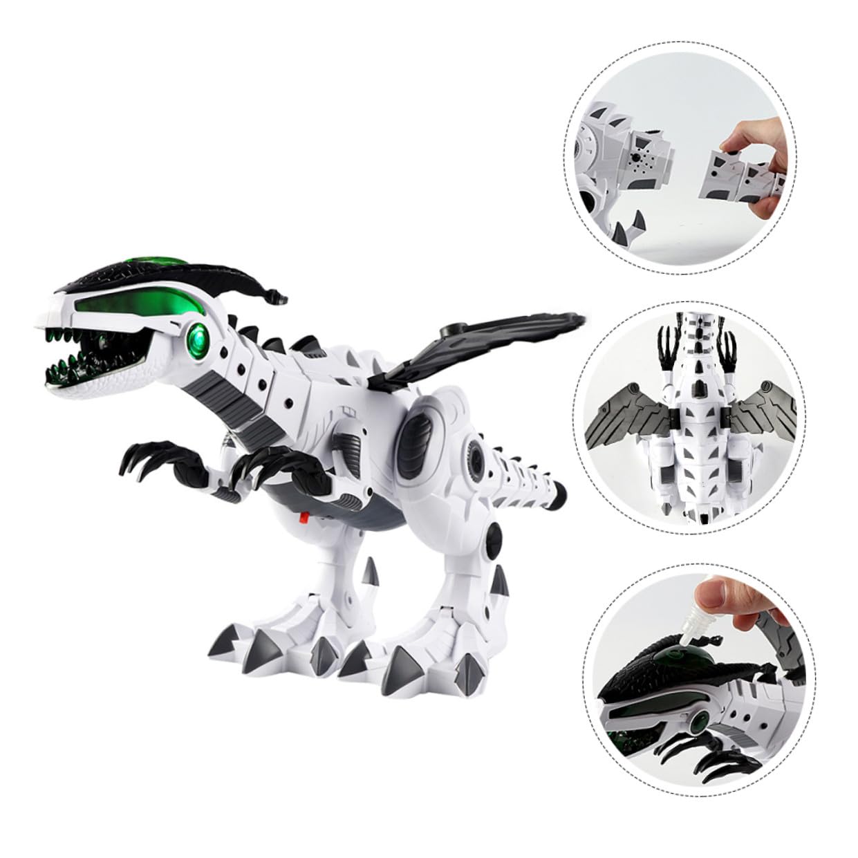 Dinosaurio Eléctrico de Juguete Pulverización y Sonido Realista Blanco