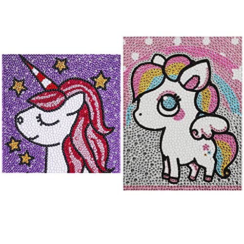 YMJD Kit di Pittura Diamante 5D Fai-da-te in Confezione da 2 per Bambini, Ricamo Cristallo Pittura Artigianato Artistico per la Decorazione Della Parete di Casa, (Unicorno 15X15cm e Cavalla 15X20cm)