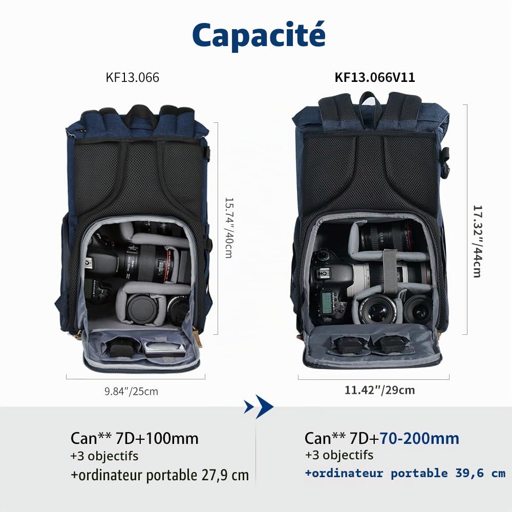 K&F CONCEPT Sac à Dos Appareil Photo, DSLR Sac de Voyage avec Housse Imperméable Inclus pour DSLR Canon Nikon Sony Olympus (XL)