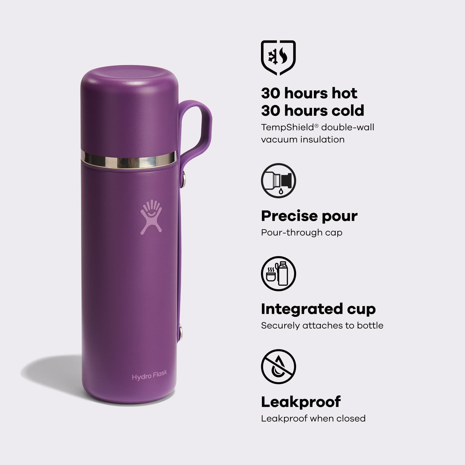 Hydro Flask Izolowana termofor i kubek 828 ml - szczelna, uniwersalna konstrukcja - utrzymuje napoje gorące przez 30 godzin i zimno przez 30 godzin - stal nierdzewna