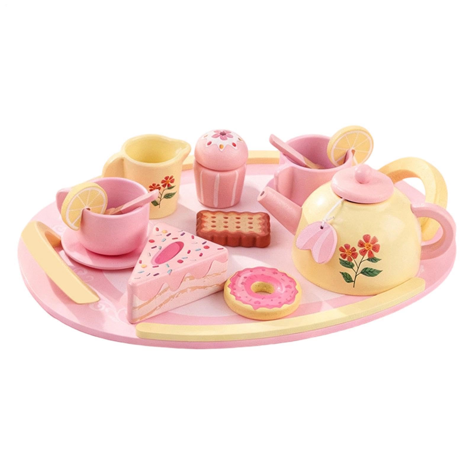 Set Tea Party In Legno Con Dolci Di Imitazione 16 Pezzi