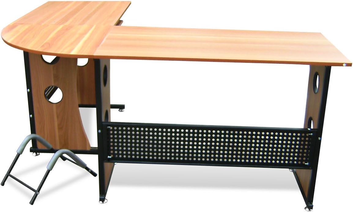 Tinxs Stable Corner Computer Desk Home Office PC Table With Shelves for PC base & Keyboard L-Shaped in Glass-3 Colors to Choose from (Light Walnut)