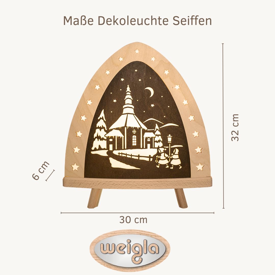 weigla - Dekoleuchte original Erzgebirge I Motiv Seiffen I 1 LED Lampe I 0,8 W, E14 I Weihnachtsdeko innen I Weihnachtsbeleuchtung aus Holz I Fensterdeko