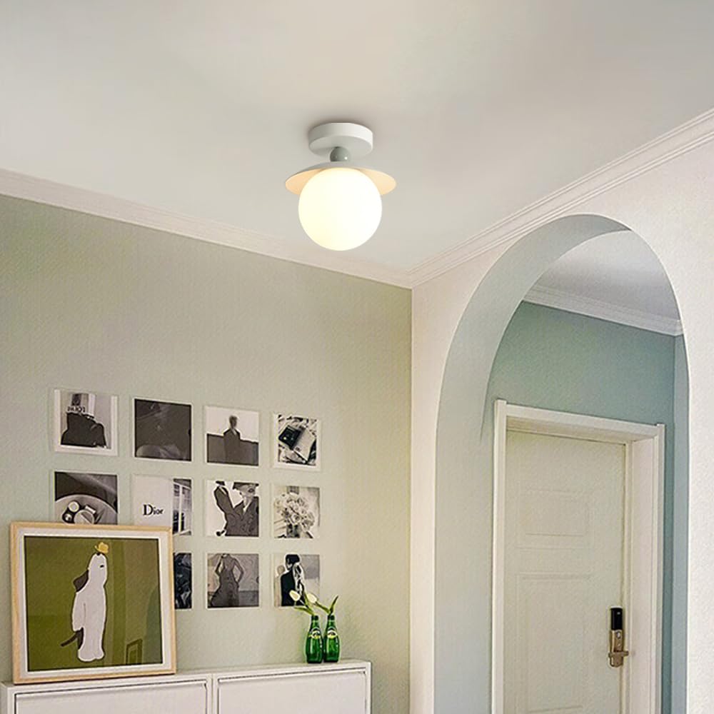 Oświetlenie Sufitowe Globe Semi Flush Mount, Do Korytarza, Nowoczesne Oświetlenie Sufitowe Blisko Sufitu, 7,8 Cala, Szklane Oprawy Oświetleniowe Do Przedpokoju I Na Werandę/Zielony
