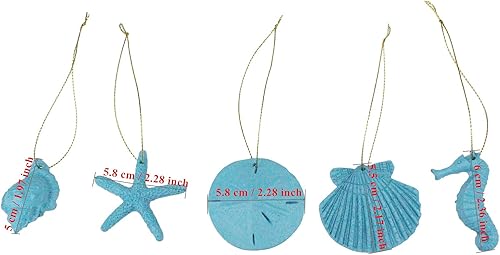 Miniatura 2 de 30 piezas de adornos de estrella de mar de resina, caballito de mar, erizo de mar, concha y conchas marinas con cuerda para árbol de Navidad,
