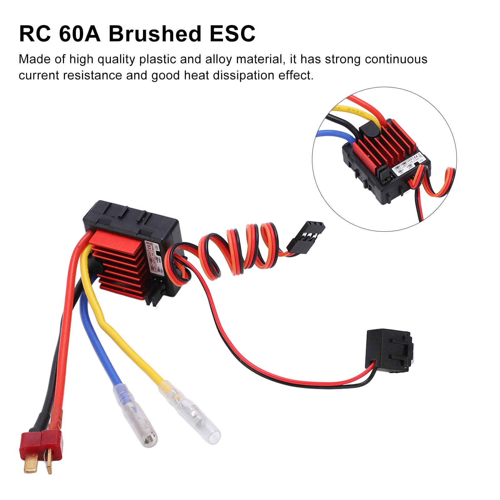 Rc 60A Brushed Esc 3a/6v Bec Waterproof Rc Speed Controller 1.4x1.2x0.8in, Black Alloy 60 Amp ESC for 1/10 1/12 1/16 Rc Car Electric Rvs