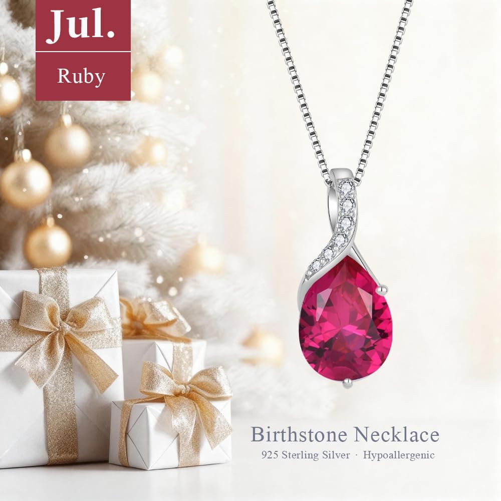 Birthstone Necklace for Women 925 Sterling Silver 10 * 14mm Pear Shaped Solitaire Birthstone Pendant Necklace Hypoallergenic Jewelry for Women - Image 2