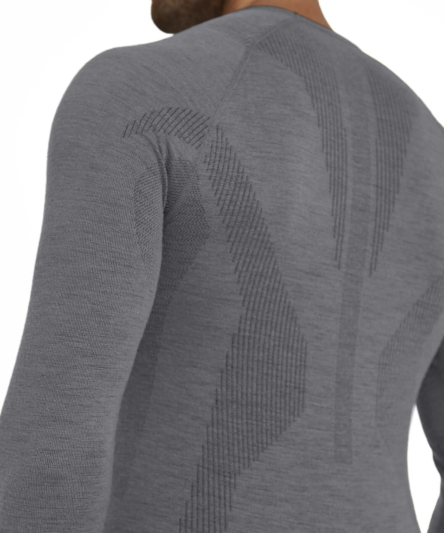 FALKE Mężczyźni Warstwa podstawowa (góra) Wool-Tech Round Neck M L/s Sh wełna materiał funkcjonalny szybkoschnące ciepłe 1 Sztuka, Szary Grey-Heather 3757, XXL