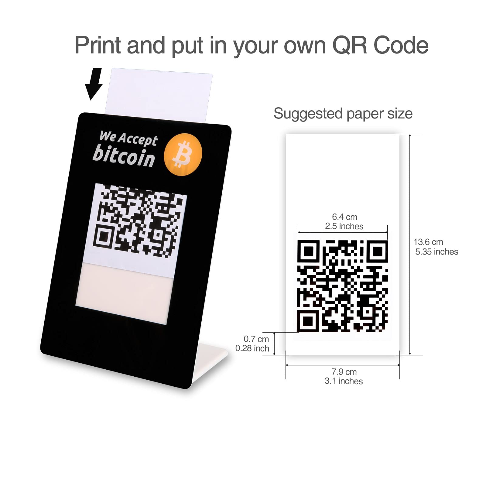 X spirit We Accept Bitcoin Sign Sticker Label Display Stand for Wallet QR  Code (2-Pack) : Amazon.ae: Industrial & Scientific