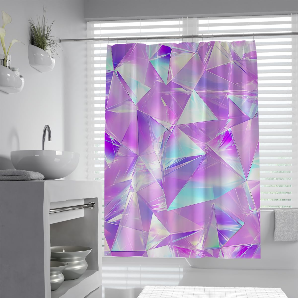 Tendine da bagno in poliestere in forma impermeabile di diamante a texture elegante e da sogno con ganci in tessuto extra lungo 180 x 200 cm