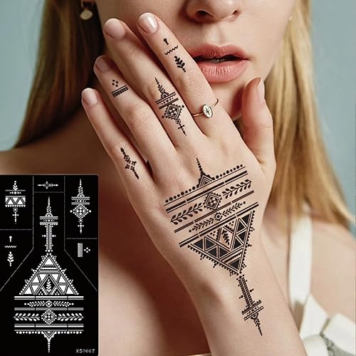 Miniatura 5 de XMASIR Kit de tatuaje temporal de 16 hojas, juegos de plantillas de tatuaje reutilizables para arte de tatuajes temporales árabes indios para arte