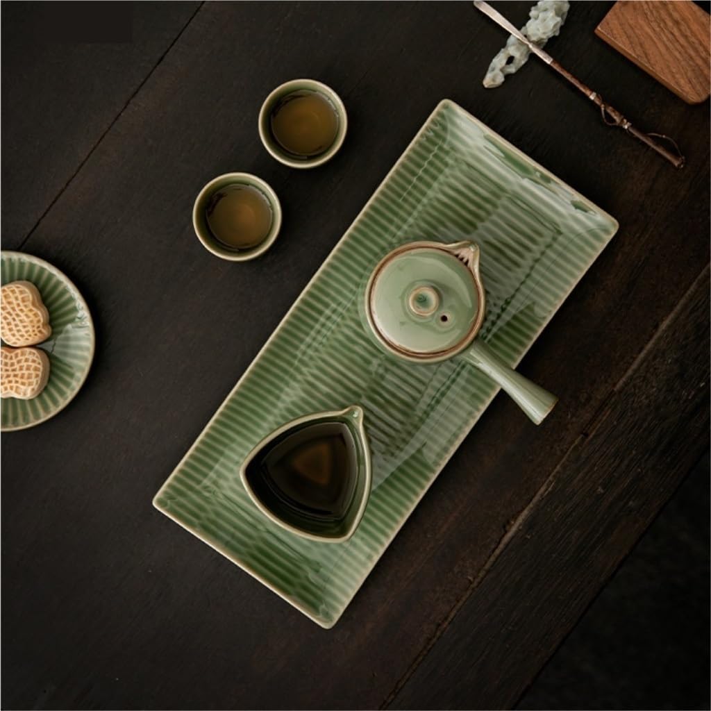 Plateau de Service à thé Service à thé Kung Fu en céramique, plateau à thé rectangulaire domestique, plateau de brassage sec de Style chinois Plateau de Table Basse