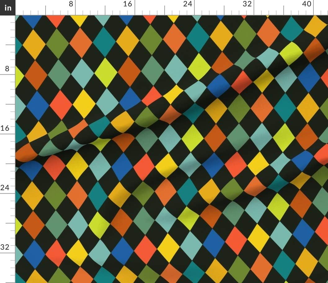 Spoonflower Fabric - River Stars Diamond Black Jester Cosmic Checkerboard Printed on Petal Signature Cotton Fabric by The Yard - Sewing Quilting Apparel Crafts Decor