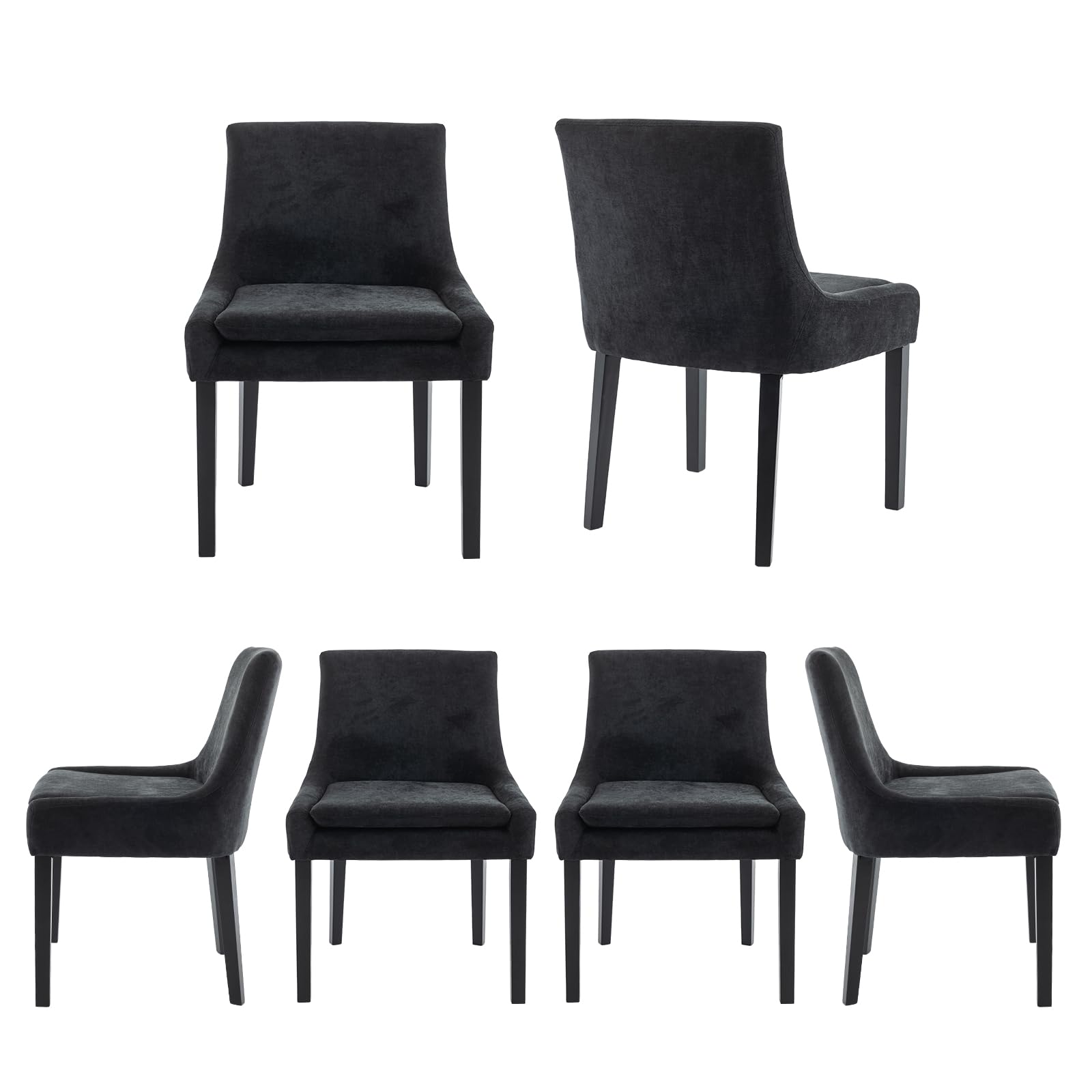 COLAMY Modern Dining Chairs Set of 2-Upholstered Fabric Accent Side Leisure Chairs with Mid Back and Wood Legs for Living Room/Dining Room/Bedroom/Guest Room-Black