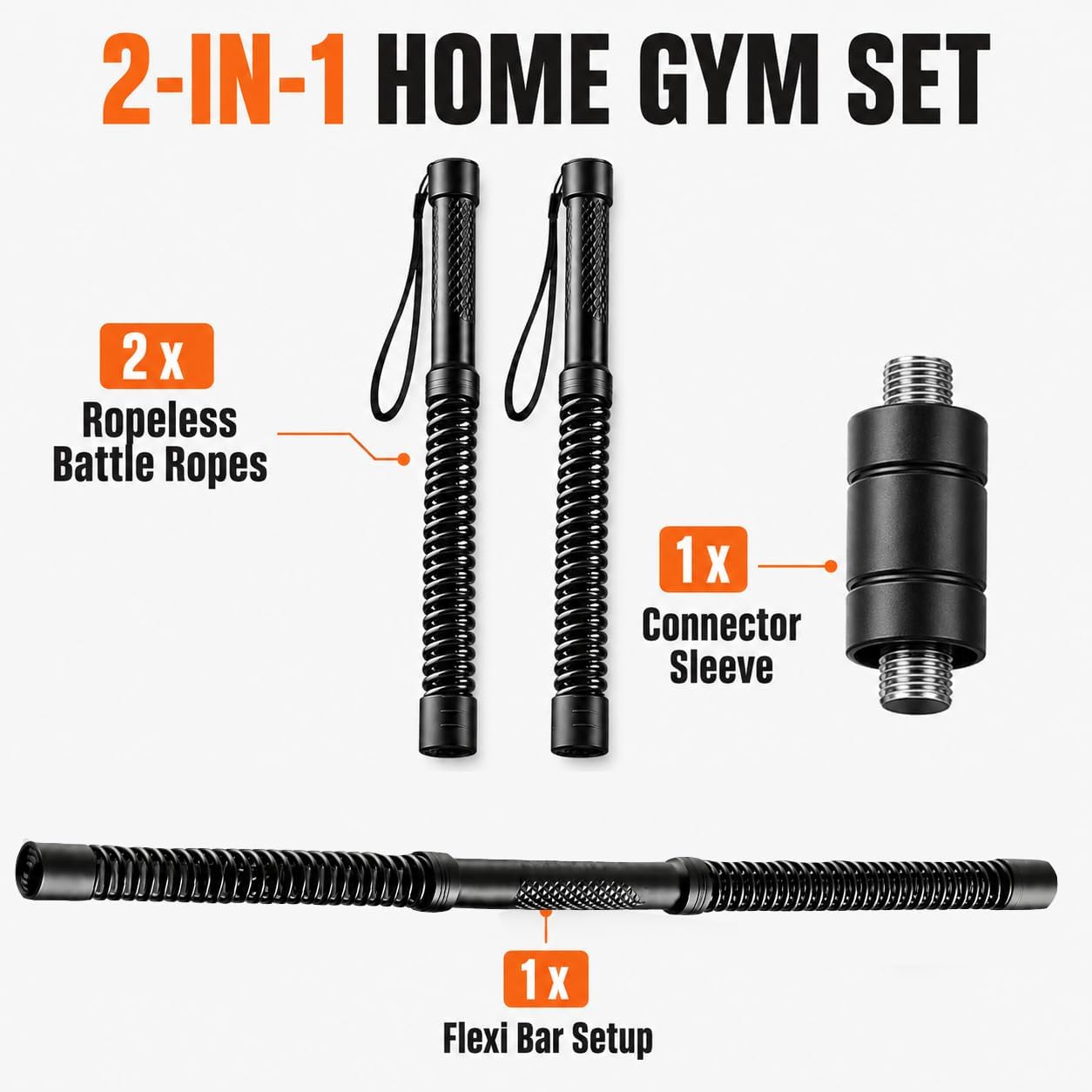 2-in-1 Ropeless Battle Rope & Vibration Bar, Portable Cordless Fitness Ropes