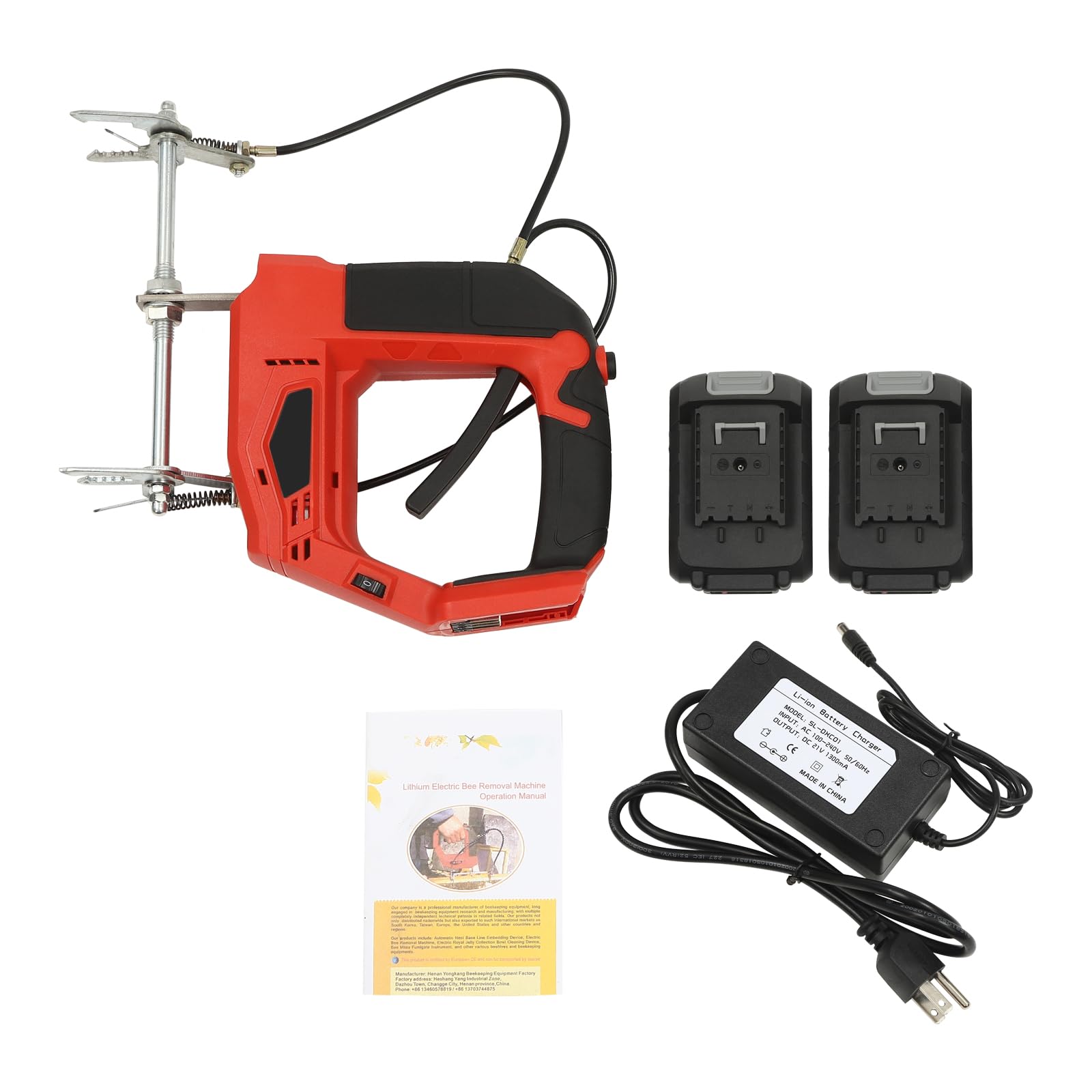 GEYOPMID Electric Honey Extractor, YKDF2000-W Black and Red Honey Extractor Electric with SL-OXCO1 Charger Brushless Handheld Electric Bee Shaker Rechargeable Beehive Frame Shaking Machine