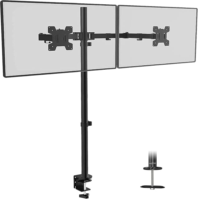 Dual Monitor Stand, Tall Monitor Arm Dual for 13-27 inch LCD LED PC Screens Ergonomic PC Monitor & Projector Stands Dual Monitor Mount, Height Adjustable(80cm Pole) Double Monitor Stand MD6842