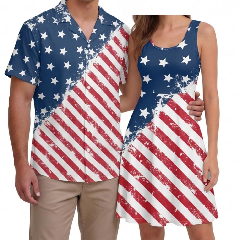 Hawaii Matching Couple Outfits Husband and Wife Clothing Fashionable Mens Casual Shirts Hawaii Dress with Soft Fabric