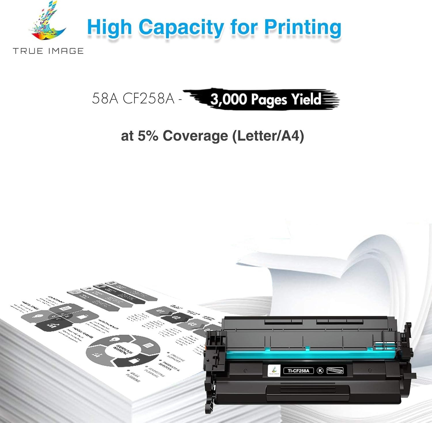 TRUE IMAGE Compatible Toner Cartridge Replacement for CF258 for HP Laserjet Pro M404n M404dn M404dw MFP M428fdn M428dw M304 M404 M428 Printer Toner (Black, 2-Pack)