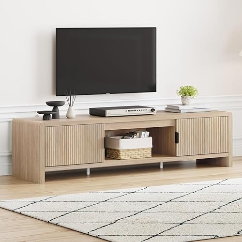 FATORRI Soporte de TV para televisores de hasta 75/65/55 pulgadas, centro de entretenimiento de madera con almacenamiento, consola multimedia de