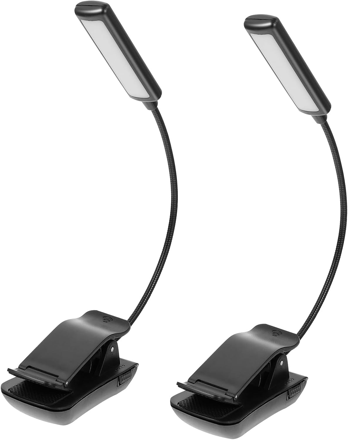 Zerodeko LED Reading Clip Lamp, Rechargeable Adjustable Bedside Book Light, Eye Protection Music Score Clip Light for Night Reading, 2pcs Black