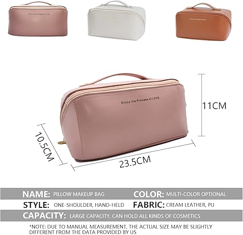 Miniatura 2 de Bolsa de cosméticos de viaje de gran capacidad, almacenamiento multifuncional de cuero, con asa y divisor, bolsas de cosméticos de viaje para