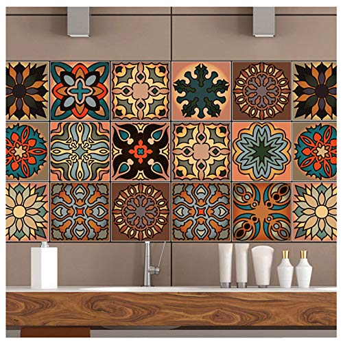 mefound 80psc Tile Stickers,Moroccan Style Wall Tile Transfers Stickers Self-Adhesive Waterproof Mosaic Art Vintage RetroDecor for Kitchen Bathroom DIY(15cm x 15cm, 6x6 inches)