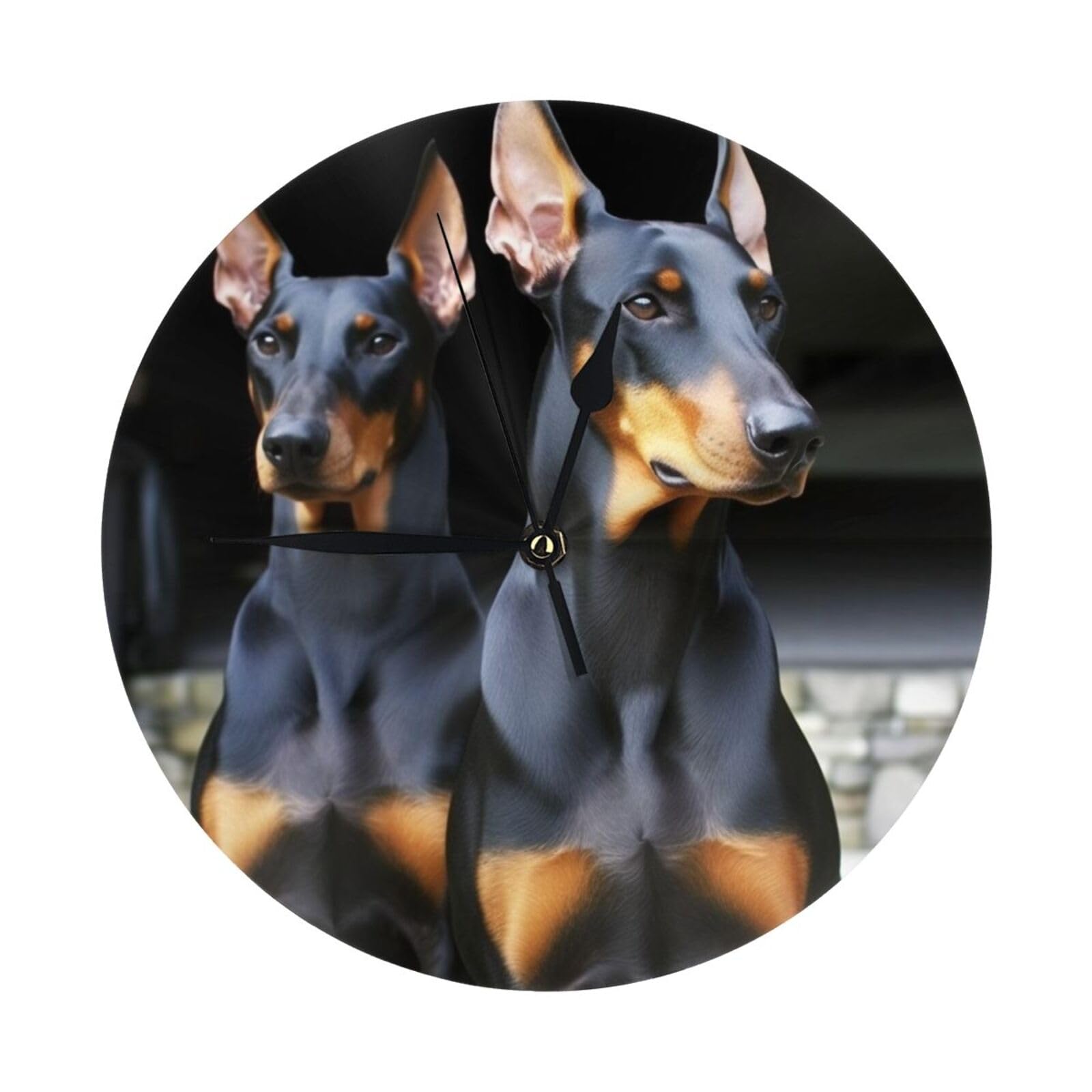 FodPand Doberman Wall Clock - 10 Inch Silent Non-Ticking Modern Wall Clocks Battery Operated - Classic Simple Minimalist Analog Round Decorative Clock for Kitchen, Home, Office