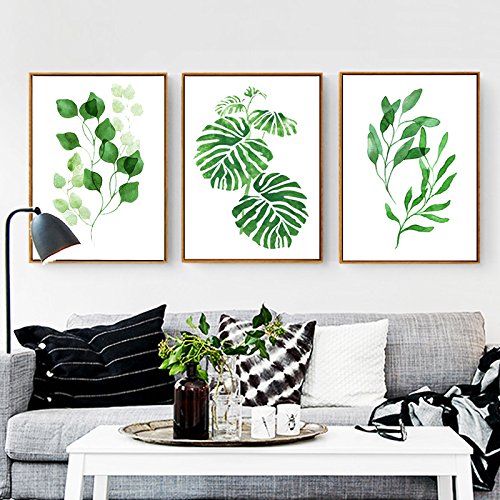 Botanical Green Leaf Wall Art Framed Wood Boho Canvas Wall Art Living Room Abstract Minimalist Modern Tropical Plant Wall Decor Bedroom Simple Life Rustic Nature Poster Painting For Kitchen Office 13" X 17" Ready To Hang Set Of 1 #TOP2