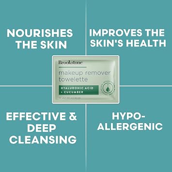 Brookstone Makeup Remover Wipes Individually Wrapped - Bulk Eye & Face Wipes for Travel, Single Makeup Remover Packets for Mascara, Oil & Dirt - Alcohol-Free Cleansing Towelettes, 40 Count.