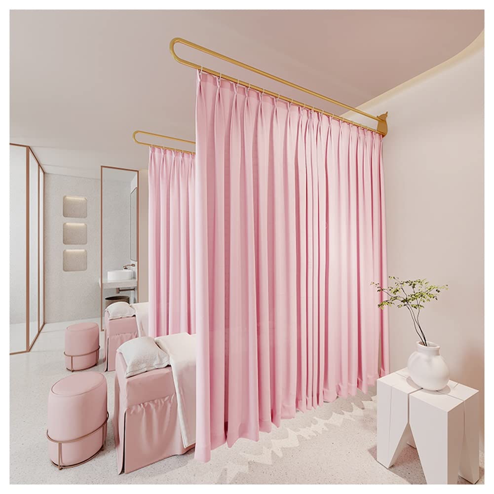 Durchsichtiger Raumteiler-Vorhang, Sichtschutz-Trennwand für Schönheitssalons, elegantes Rosa mit goldener Metallstange (230 cm x 260 cm), stilvolle Wohnkultur-Lösung