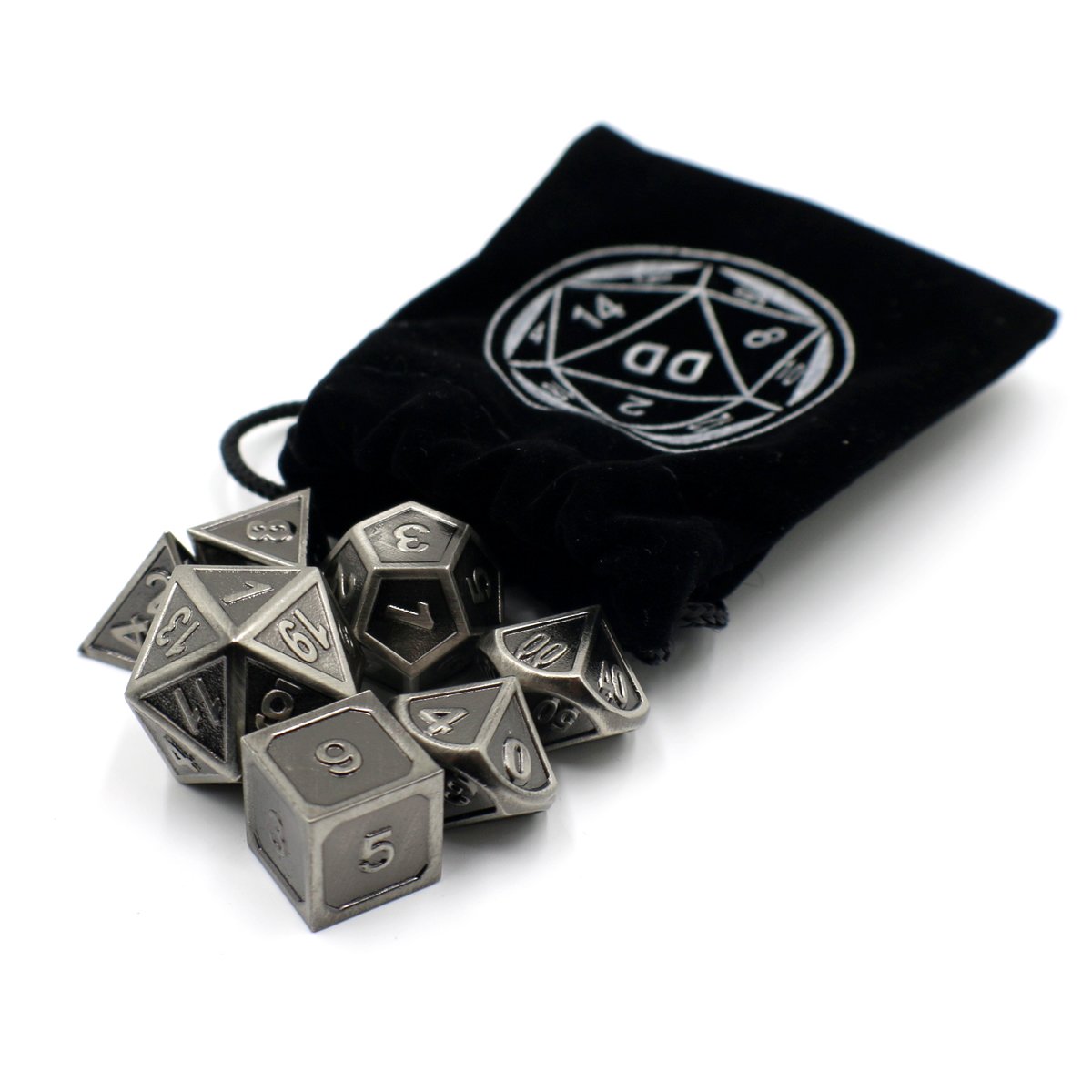 Jeu de dés en métal avec bordure argentée et coffre de rangement pour jeux de table